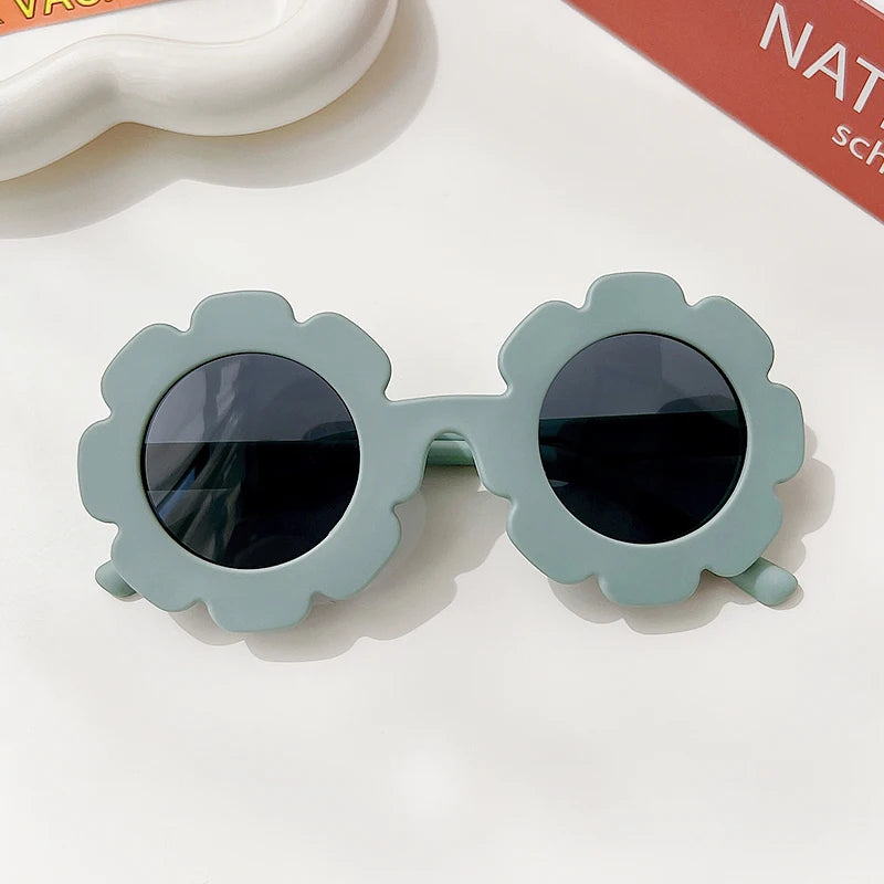 Lunettes de soleil rondes pour enfants, verres à fleurs
