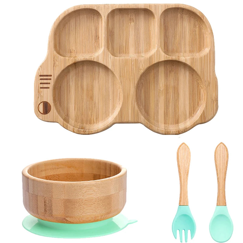Lot de 4 assiettes à ventouse en bambou