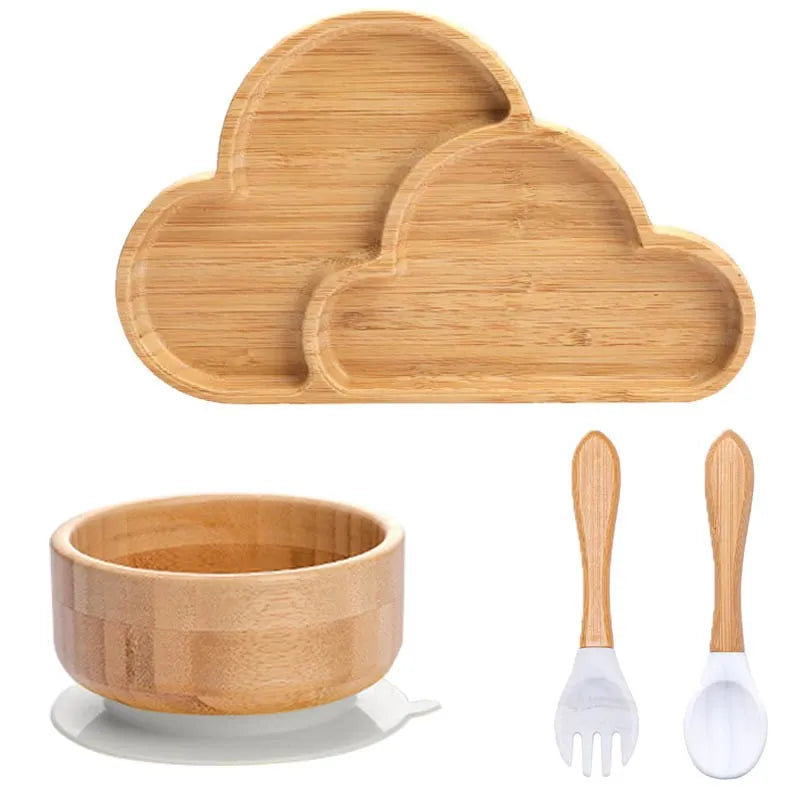 Lot de 4 assiettes à ventouse en bambou