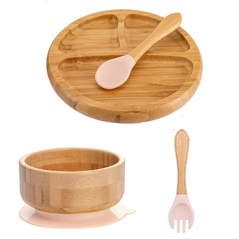 Lot de 4 assiettes à ventouse en bambou
