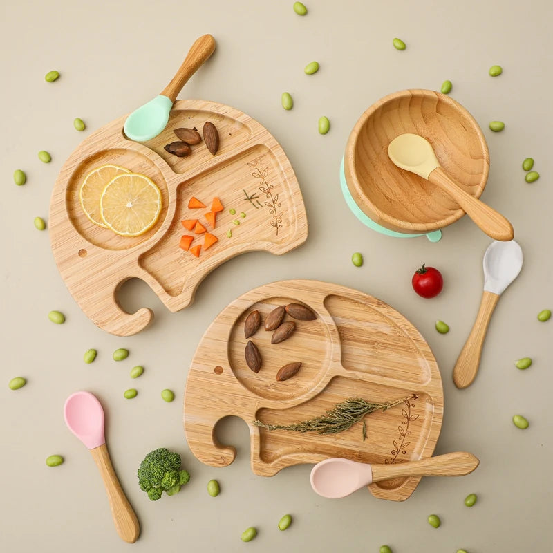 Lot de 4 assiettes à ventouse en bambou
