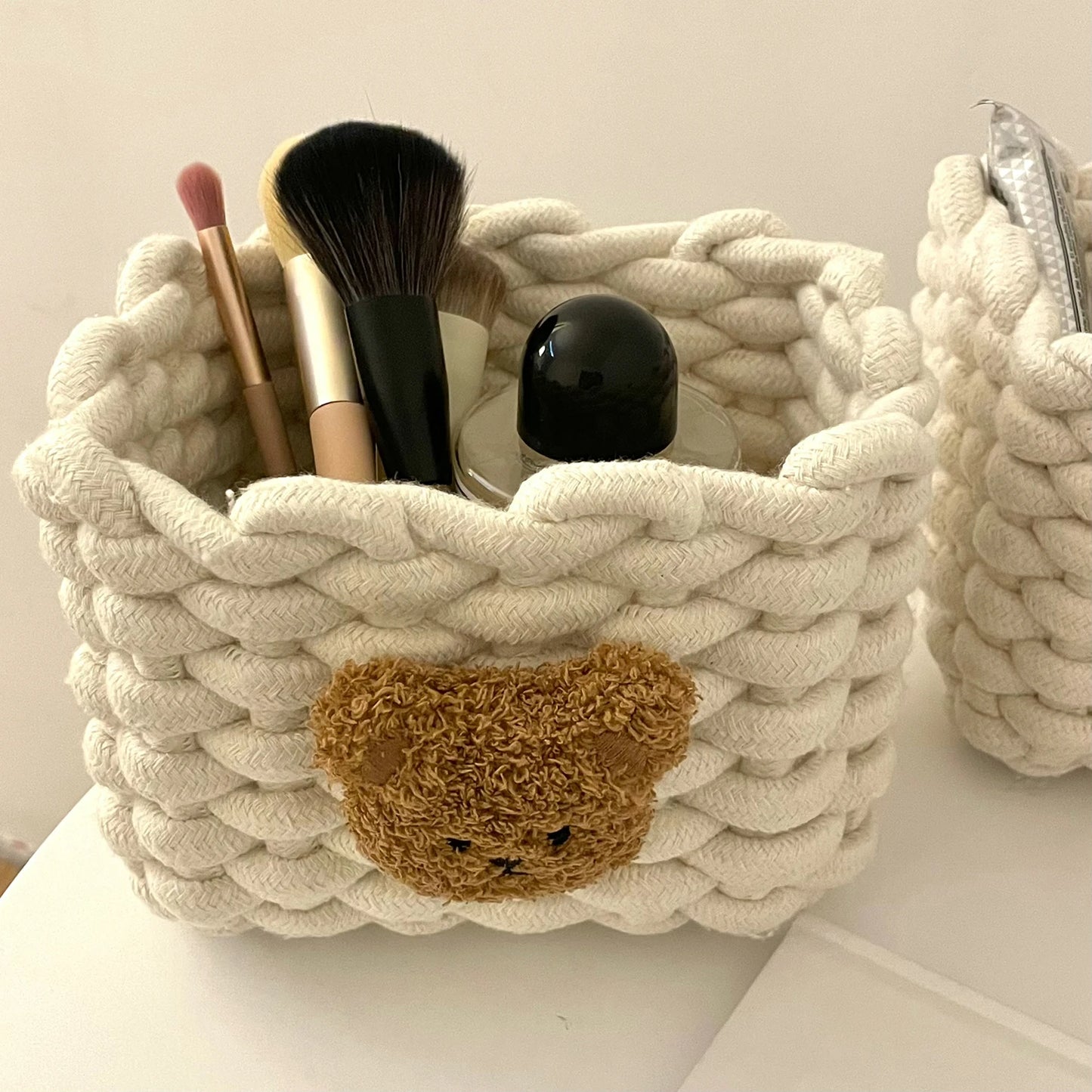 Panier de rangement en corde de coton tissé à la main