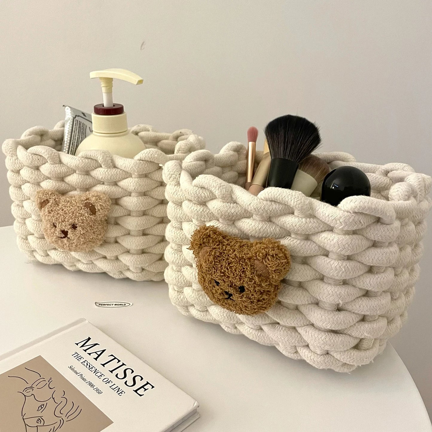Panier de rangement en corde de coton tissé à la main