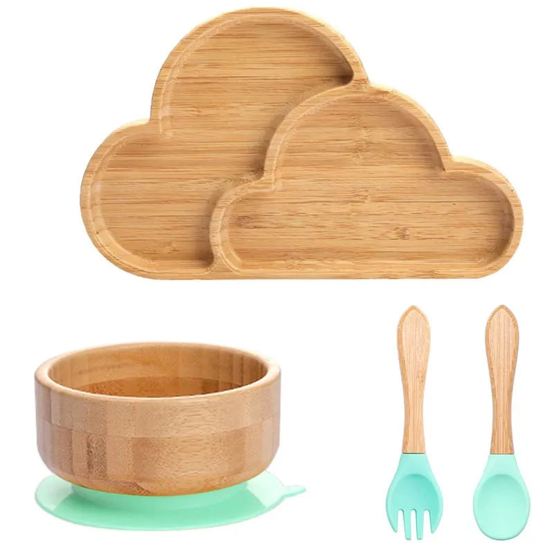 Lot de 4 assiettes à ventouse en bambou