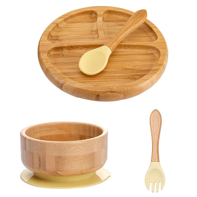Lot de 4 assiettes à ventouse en bambou