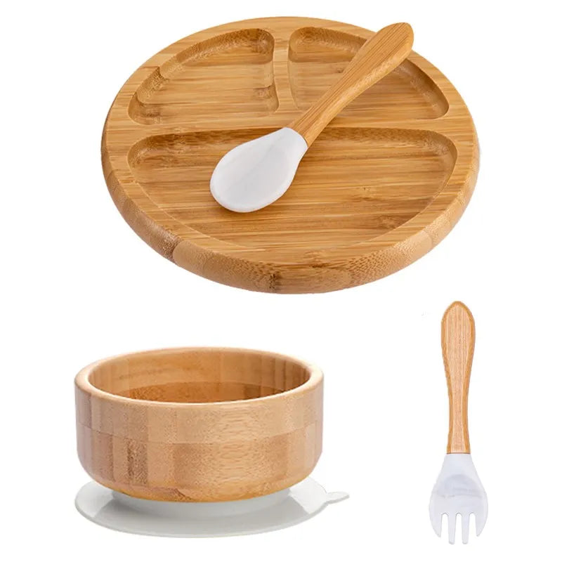 Lot de 4 assiettes à ventouse en bambou
